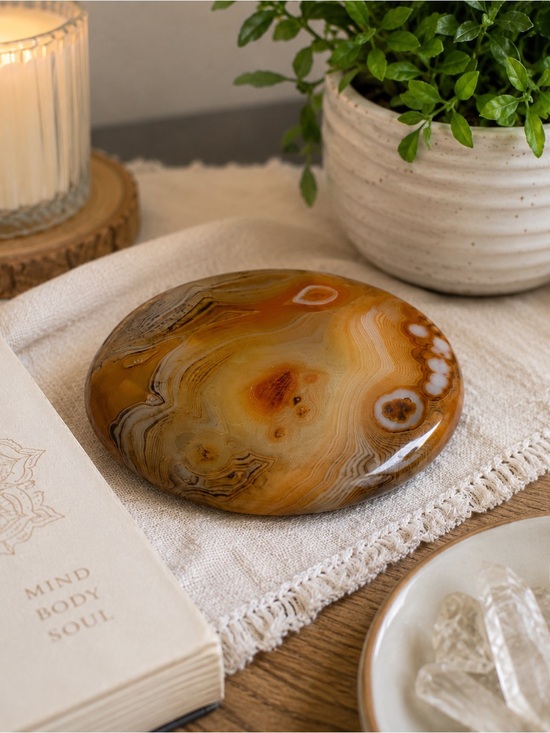 Other - Madagascar Banded Silk Lace Agate Palm Stone Polished Crystal 103g